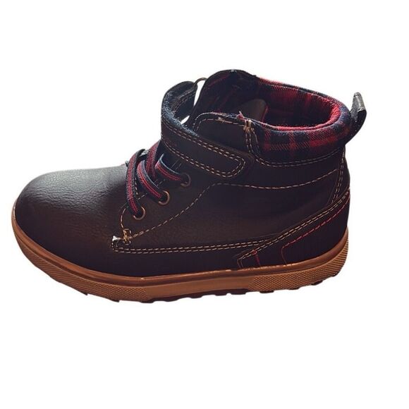 Eddie Bauer Toddler 10 Blue Red Winter Hiking Boots Strap Closure Plaid Preppy - Picture 6 of 12